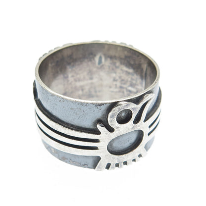 925 Sterling Silver Vintage Mexico Tribal Birds Oxidized Band Ring Size 8.5