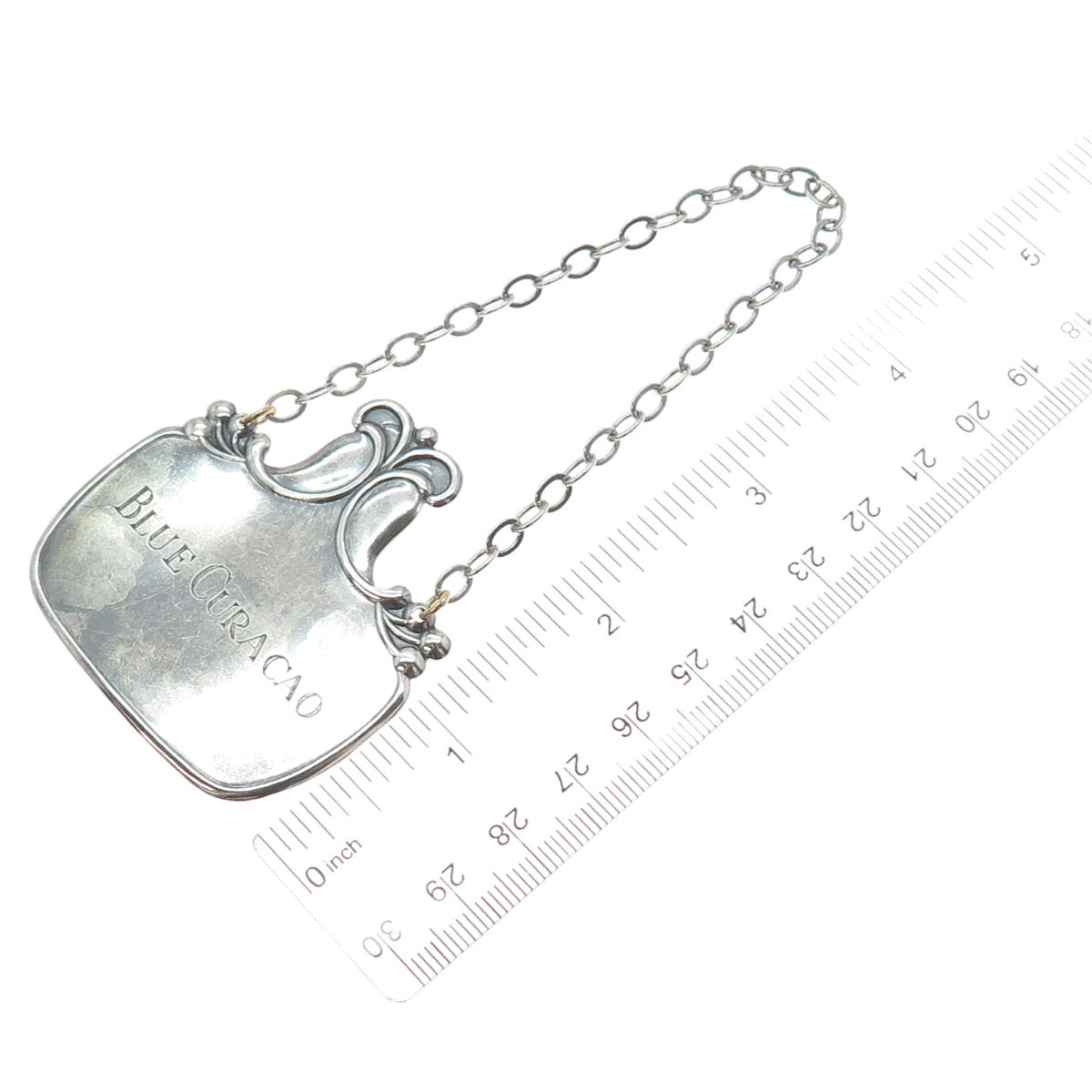 925 Sterling Silver Antique Art Deco Blue Curacao Bottle Tag #353