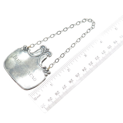 925 Sterling Silver Antique Art Deco Blue Curacao Bottle Tag #353