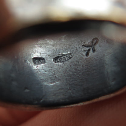 925 Sterling Silver & 14K Gold Vintage Modernist Oxidized Band Ring Size 9.75