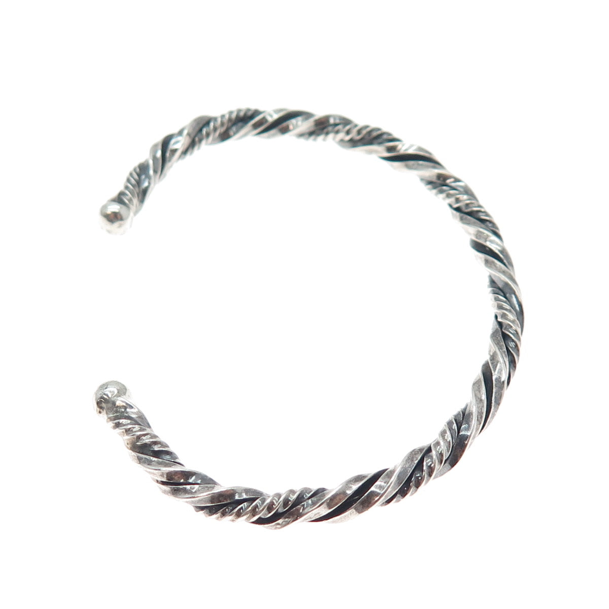 925 Sterling Silver Vintage Twisted Adjustable Cuff Oxidized Bracelet 6"