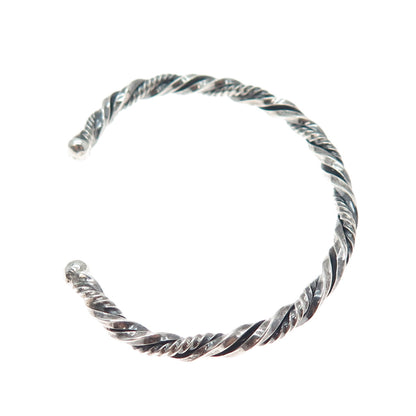 925 Sterling Silver Vintage Twisted Adjustable Cuff Oxidized Bracelet 6"