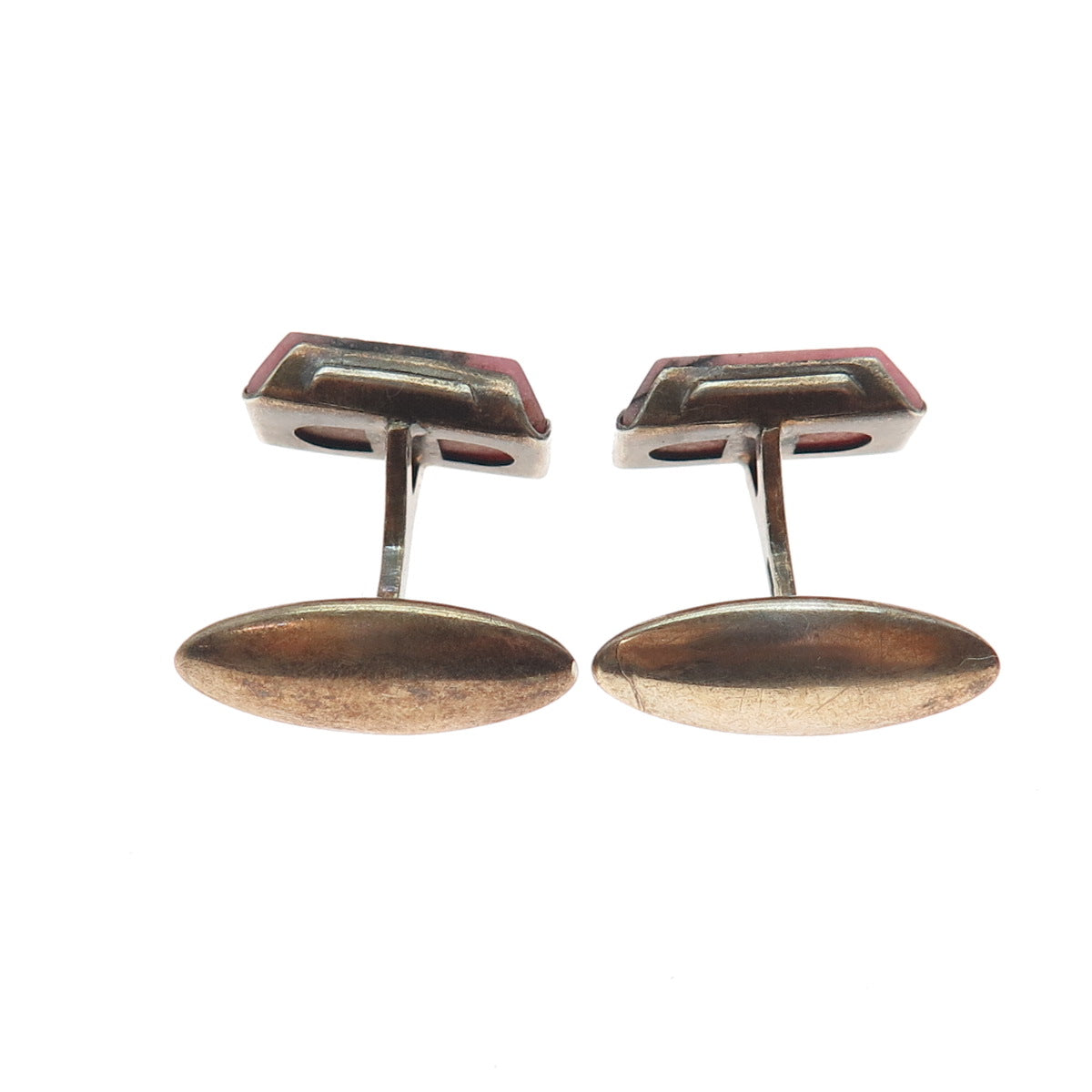 875 Silver Gold Plated Antique Latvia Real Rhodonite Cufflinks