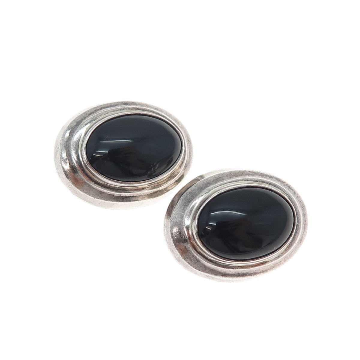 925 Sterling Silver Vintage Mexico Real Black Onyx Oxidized Clip On Earrings