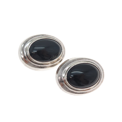925 Sterling Silver Vintage Mexico Real Black Onyx Oxidized Clip On Earrings