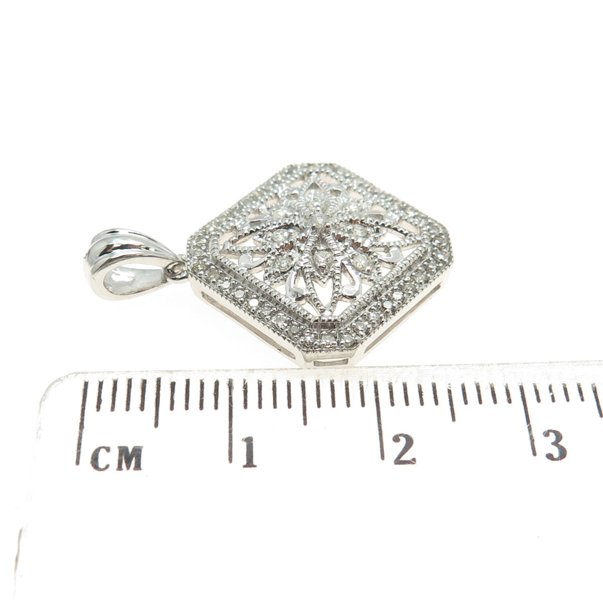 925 Sterling Silver Real Round-Cut Diamond Flower Pendant