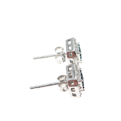 925 Sterling Silver 2-Tone Round-Cut C Z Stud Earrings