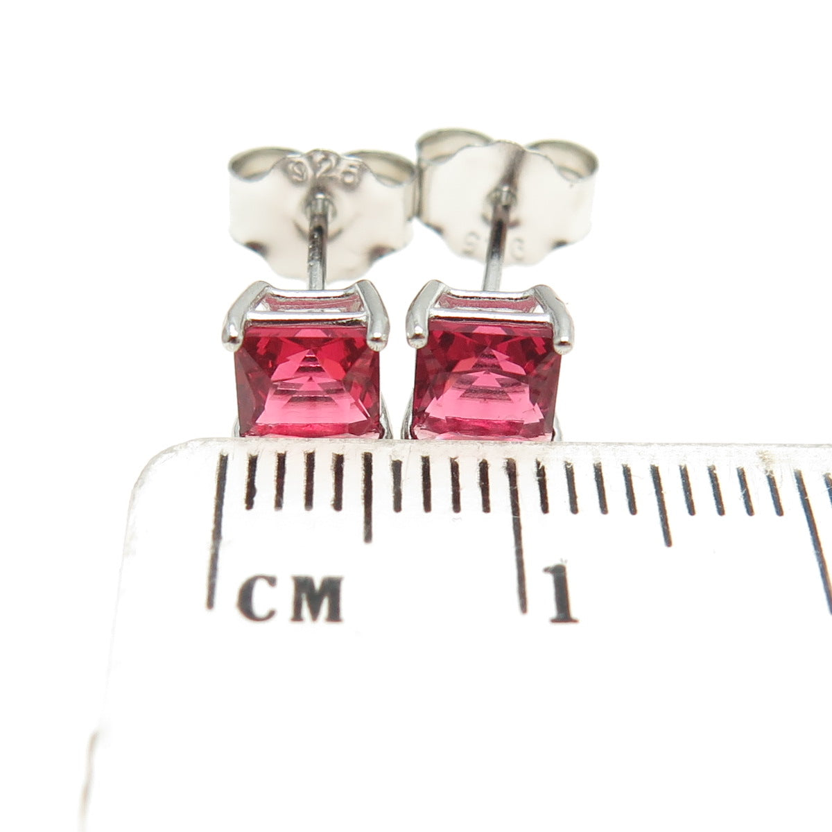925 Sterling Silver Princess-Cut Shaped Fancy Pink C Z Stud Earrings