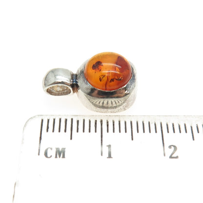 925 Sterling Silver Vintage Real Amber Cushion Minimalist Pendant