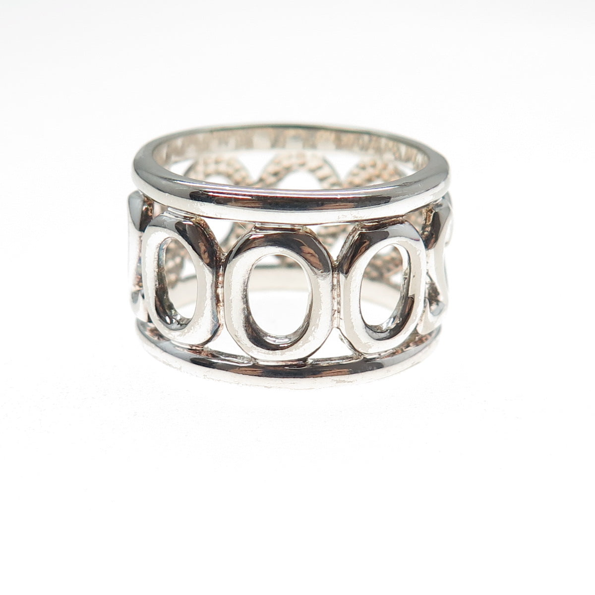 925 Sterling Silver Vintage 2000 Millennium Wide Band Ring Size 8.25