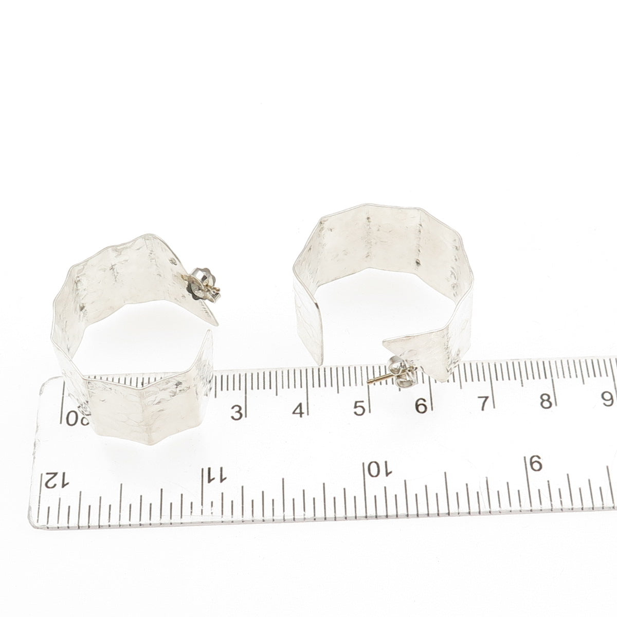 SUZENNE 925 Sterling Silver Gold Posts Vintage Modernist Hammered Hoop Earrings