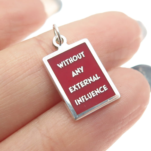 925 Sterling Silver Enamel "Without Any Internal Influence" Minimalist Pendant