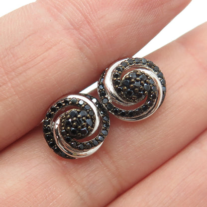 925 Sterling Silver Black C Z Stud Earrings