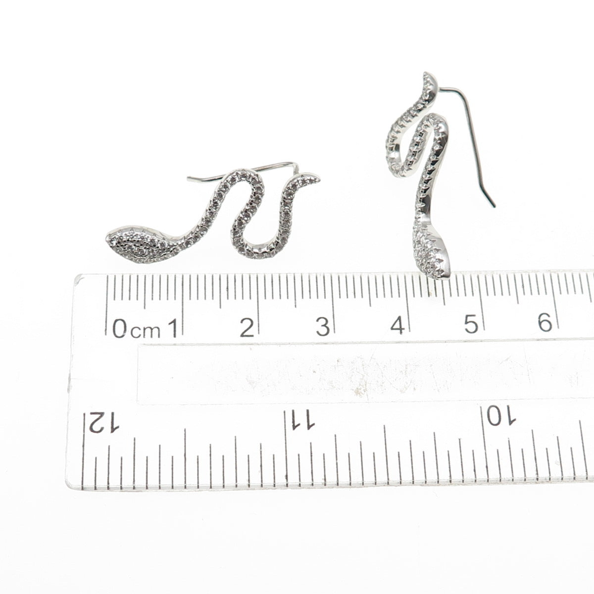 925 Sterling Silver Round-Cut C Z Snake Dangle Earrings
