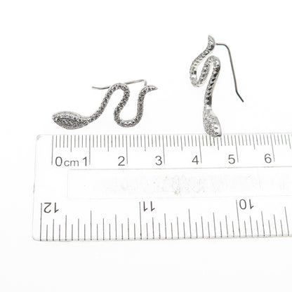 925 Sterling Silver Round-Cut C Z Snake Dangle Earrings