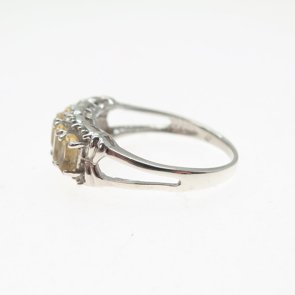 LUCENT LJ 925 Sterling Silver Real Round-Cut Diamond & Citrine Ring Size 7.25