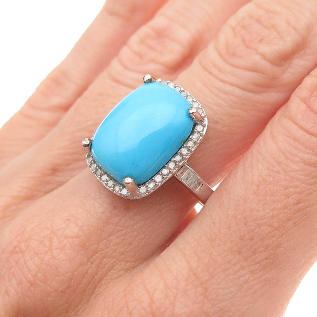 Chuck Clemency 925 Sterling Silver Real Diamond & Turquoise Ring Size 8