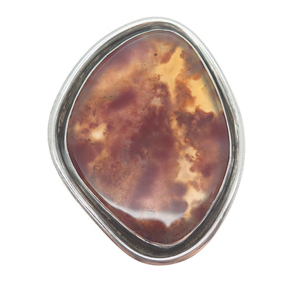 KIT HEATH 925 Sterling Silver Vintage Real Agate Modernist Large Pendant