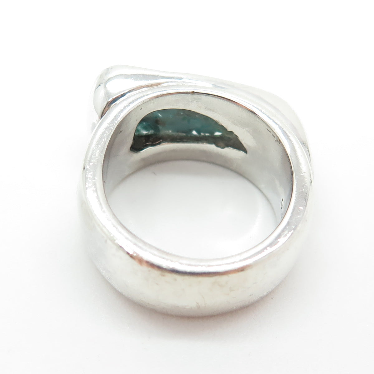 B/C NED BOWMAN Sterling Silver Vintage Turquoise Inlay Modernist Ring Size 8.5