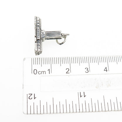 DANECRAFT 925 Sterling Silver Vintage Independence Hall Oxidized Mini 3D Pendant