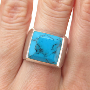 925 Sterling Silver Vintage Southwestern Real Bisbee Turquoise Ring Size 8.25