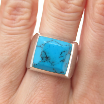 925 Sterling Silver Vintage Southwestern Real Bisbee Turquoise Ring Size 8.25