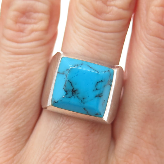 925 Sterling Silver Vintage Southwestern Real Bisbee Turquoise Ring Size 8.25