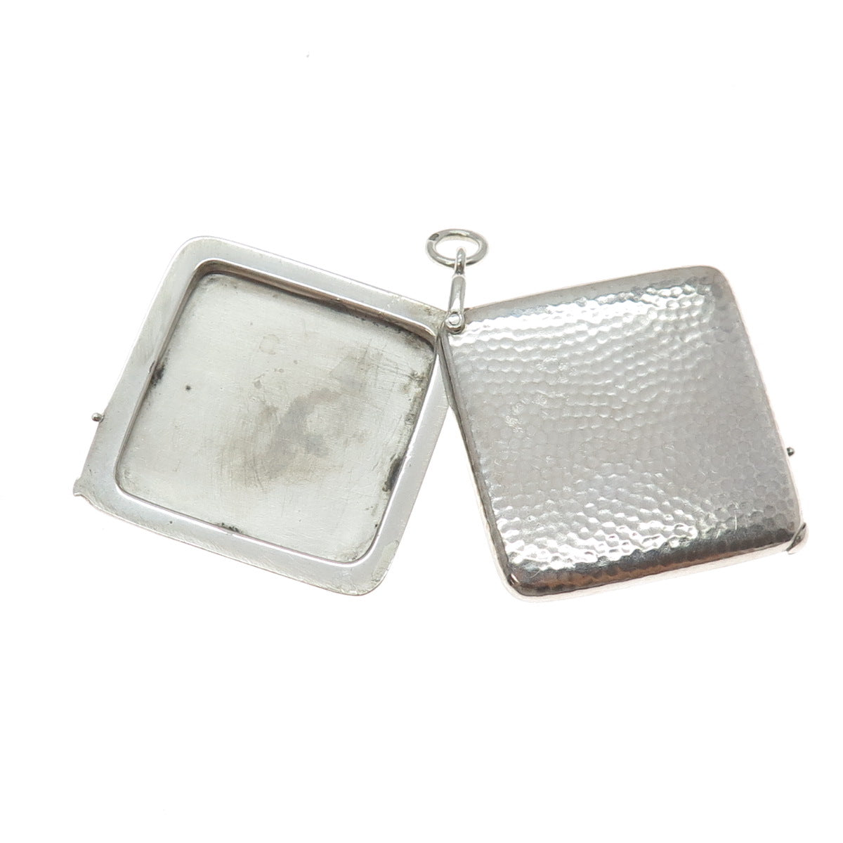 800 Silver Antique Art Deco European Hammered Slide Locket Chatelaine Pendant
