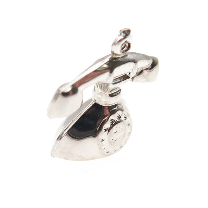 925 Sterling Silver Vintage Retro Rotary Phone 3D Hollow Mini Charm Pendant