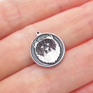 925 Sterling Silver Vintage Bear Oxidized Minimalist Charm Pendant