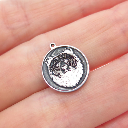 925 Sterling Silver Vintage Bear Oxidized Minimalist Charm Pendant