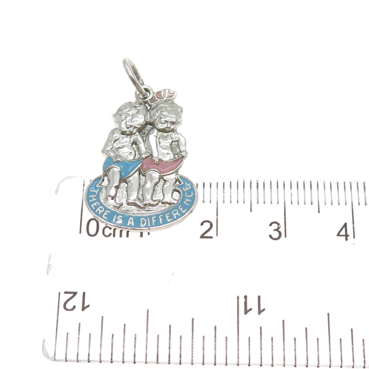 925 Sterling Silver Vintage Enamel There Is A Difference Boy Girl Twins Pendant