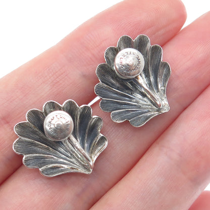 DANECRAFT Sterling Silver Antique Art Deco Seashell Oxidized Screw Back Earrings
