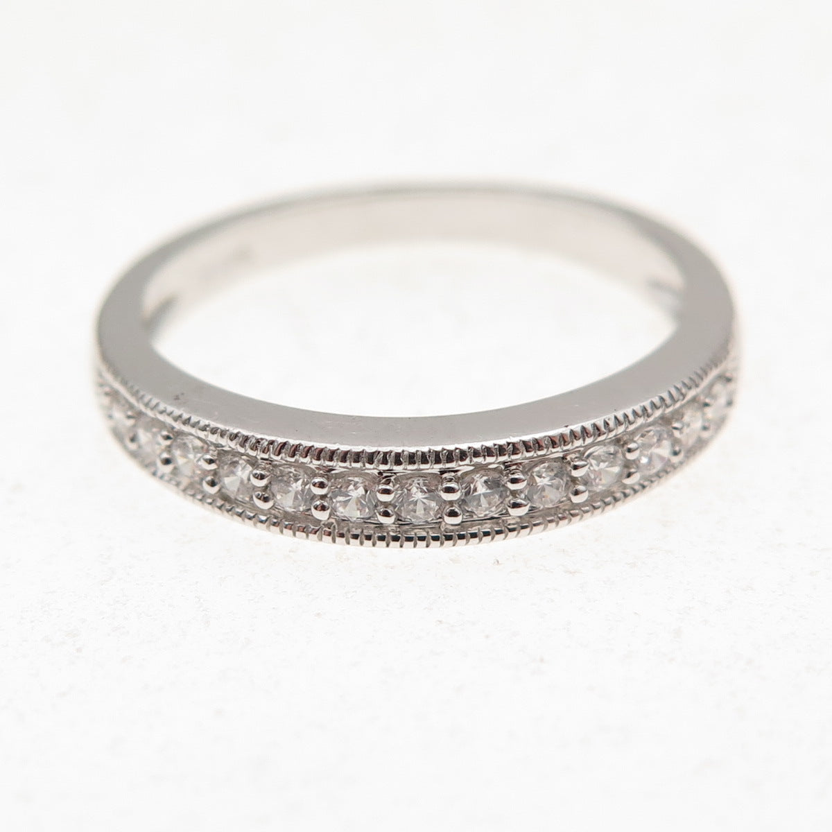 JH Young 925 Sterling Silver Round-Cut C Z Half Eternity Band Ring Size 7