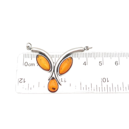 925 Sterling Silver Vintage Real Amber Modernist Centerpiece Pendant