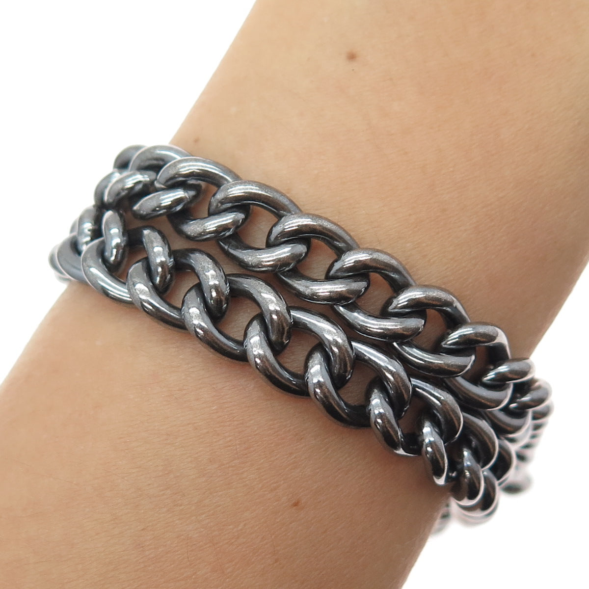 RD HSN LP Sterling Silver Vintage Italy Double Curb Link Oxidized Bracelet 7.5"
