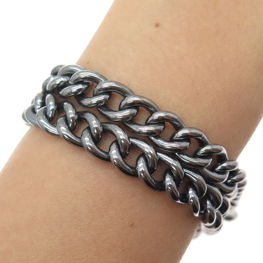 RD HSN LP Sterling Silver Vintage Italy Double Curb Link Oxidized Bracelet 7.5"