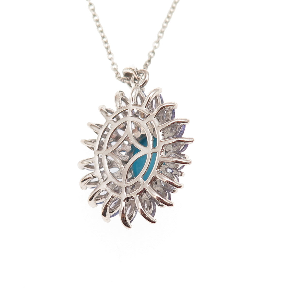 D'Joy 925 Sterling Silver Real Turquoise & Tanzanite Cable Chain Necklace 20"