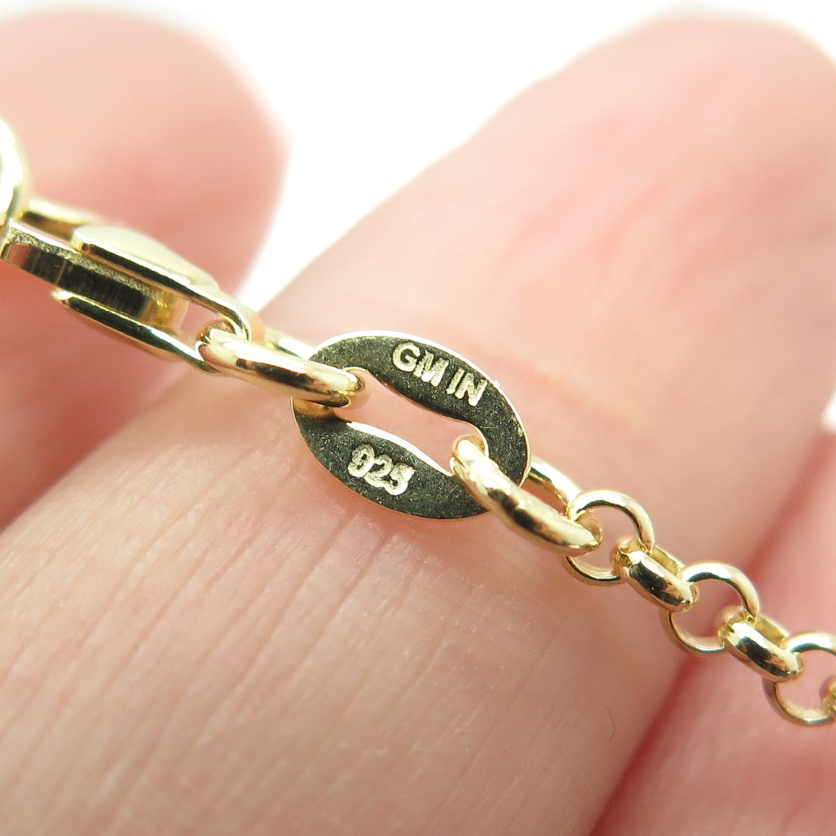 925 Sterling Silver Gold Plated Star Charm Rolo Link Bracelet 7"