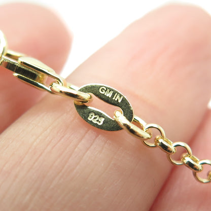 925 Sterling Silver Gold Plated Star Charm Rolo Link Bracelet 7"