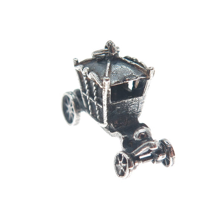 925 Sterling Silver Vintage Carriage Oxidized Minimalist 3D Charm Pendant