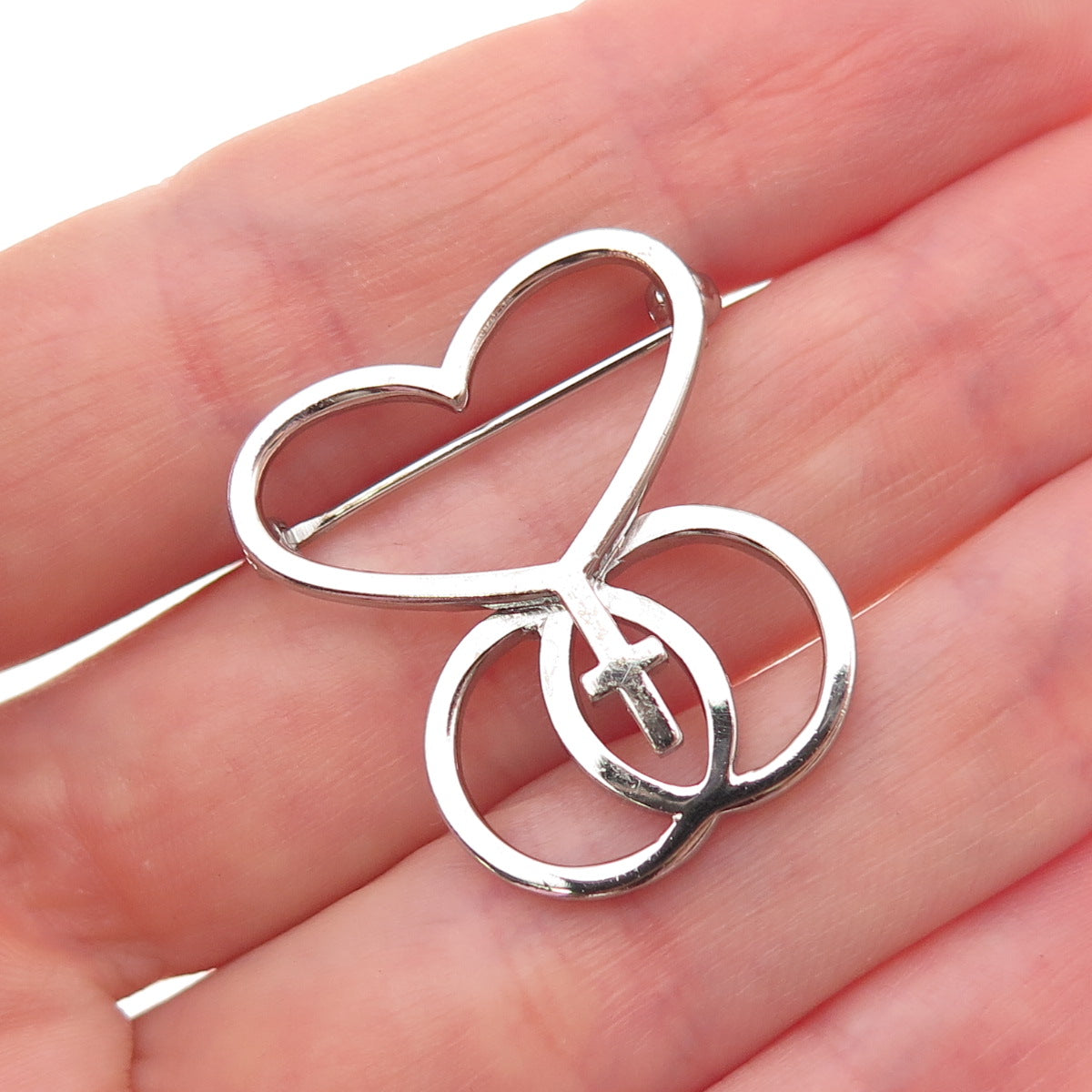 Dieges & Clust 925 Sterling Silver Vintage Unity Heart Cross Pin Brooch
