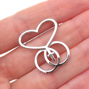 Dieges & Clust 925 Sterling Silver Vintage Unity Heart Cross Pin Brooch