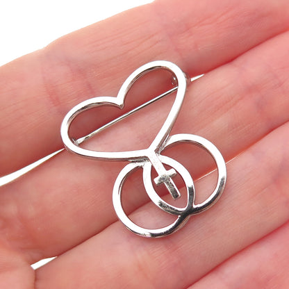 Dieges & Clust 925 Sterling Silver Vintage Unity Heart Cross Pin Brooch