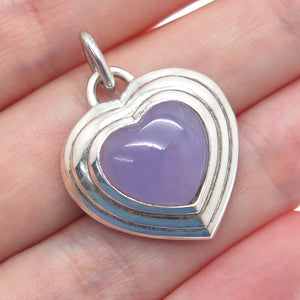 CNA PRANDA 925 Sterling Silver Vintage Real Lavender Jade Heart Charm Pendant