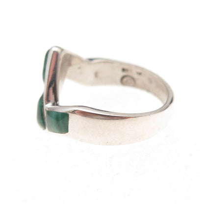 Doug Paulus Sterling Silver Vintage Real Malachite Zig Zag Oxidized Ring Size 6