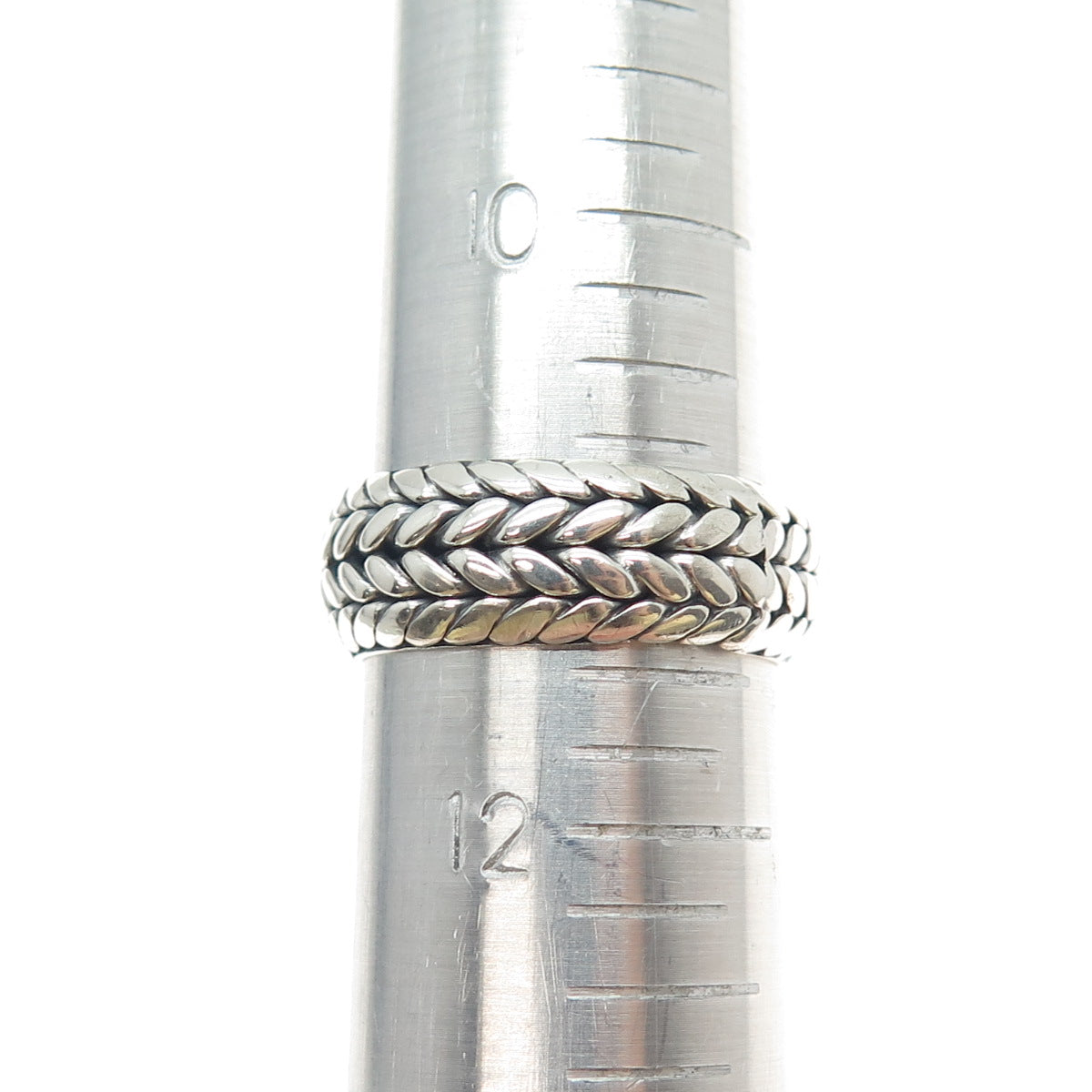 925 Sterling Silver Vintage Mexico Woven Wheat Link Band Ring Size 11.5