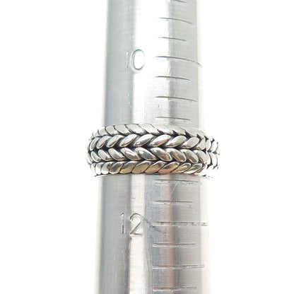 925 Sterling Silver Vintage Mexico Woven Wheat Link Band Ring Size 11.5