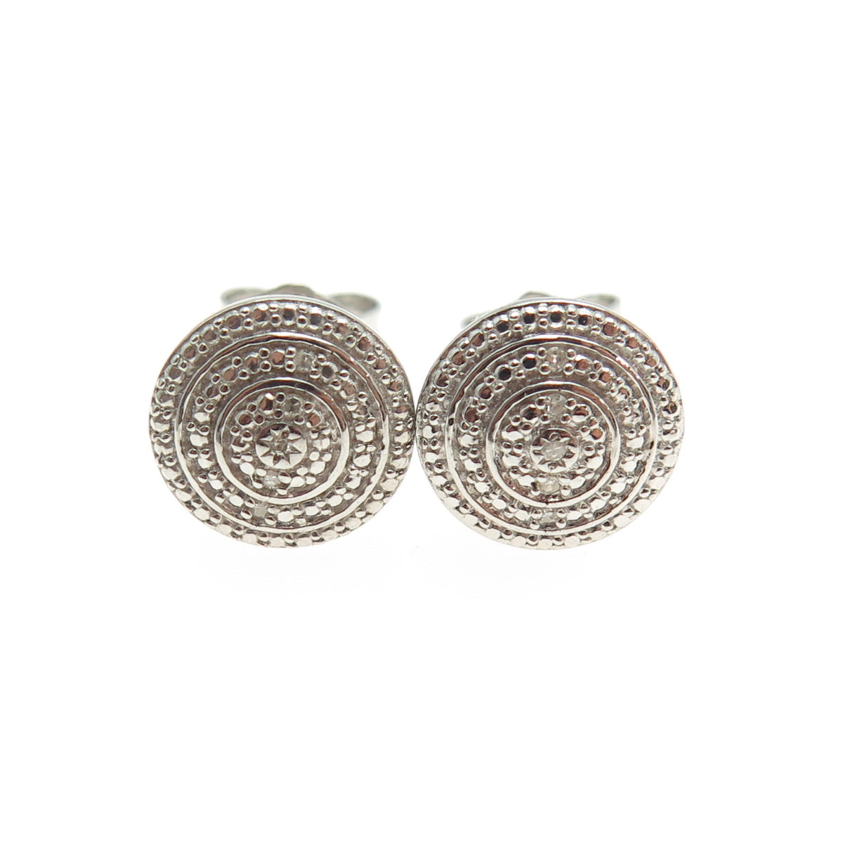 925 Sterling Silver Real Round-Cut Diamond Stud Earrings