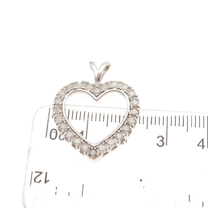 925 Sterling Silver Real Round-Cut Diamond Heart Charm Pendant